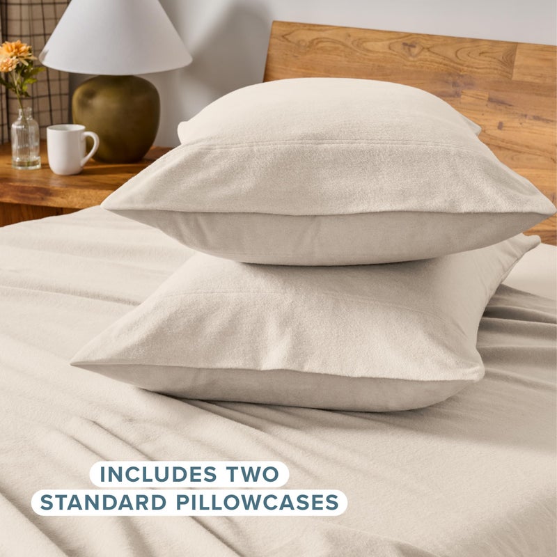 Bare Home Flannel King Pillowcases Set of 2-100% Cotton - Velvety Soft & Cozy - Double Brushed Heavyweight Flannel Pillowcases (King Pillowcase Set of 2, Sand) - Image 3